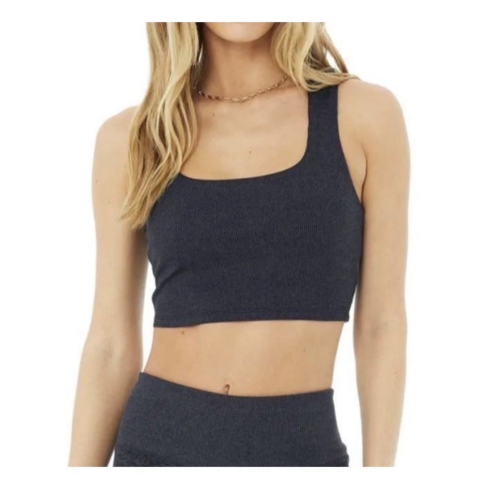 Alo Yoga Alosoft Ribbed Chic Bra Tank Top Womens Small Blue Sports Bra Athletic